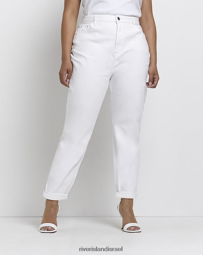 לבוש River Island בתוספת ג'ינס אמא בגזרה גבוהה לבן נשים BDZ4082253