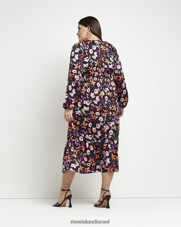 לבוש River Island בתוספת שמלת מידי פרחונית שָׁחוֹר נשים BDZ4082255