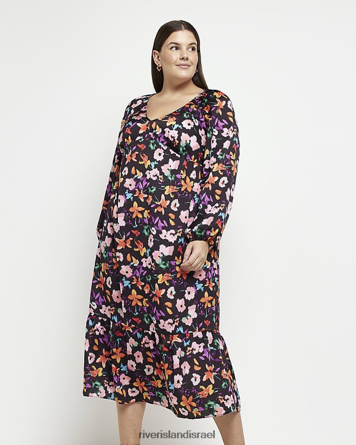 לבוש River Island בתוספת שמלת מידי פרחונית שָׁחוֹר נשים BDZ4082255