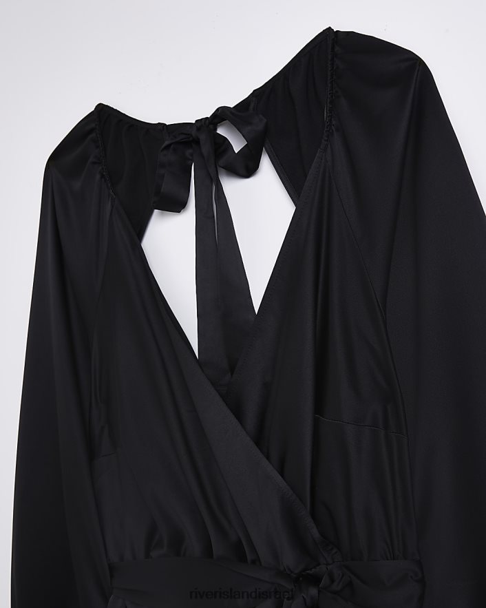 לבוש River Island בתוספת שמלת מיני מעטפת סאטן שָׁחוֹר נשים BDZ4082261