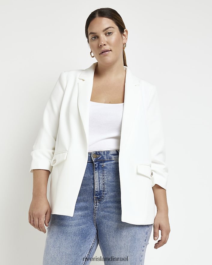 לבוש River Island בתוספת בלייזר עם שרוולים מרופטים לבן נשים BDZ4082265