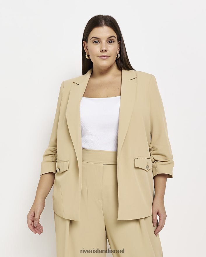 לבוש River Island בלייזר עם שרוולים מרופטים בז' נשים BDZ4082266