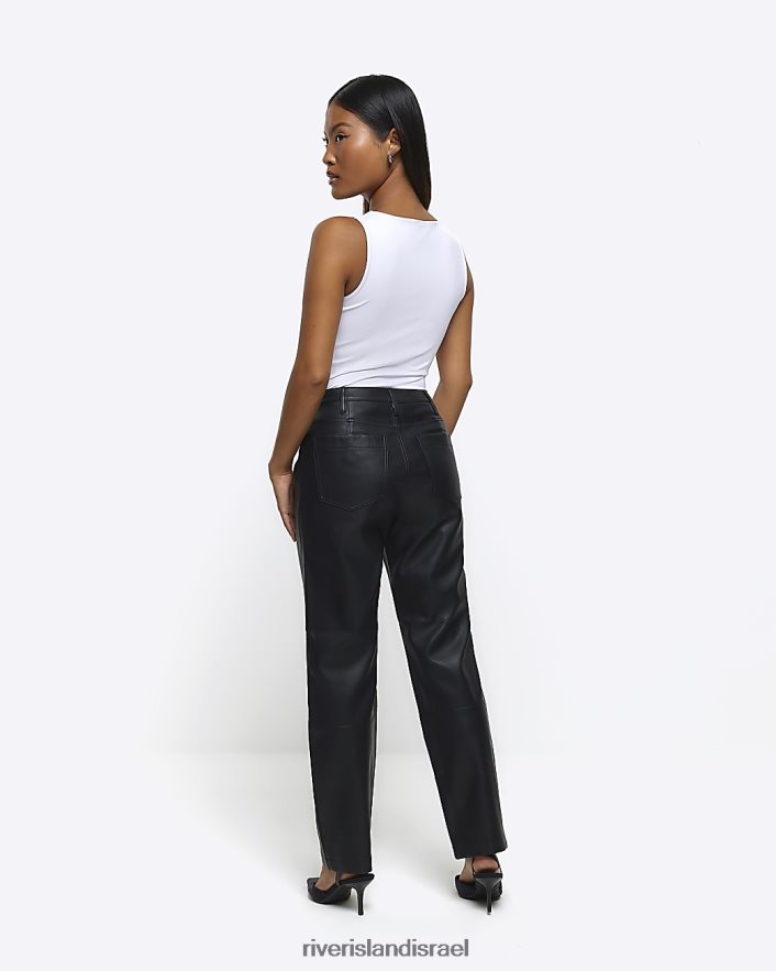 לבוש River Island מכנסיים ישרים מעור מלאכותי קטן שָׁחוֹר נשים BDZ4082269