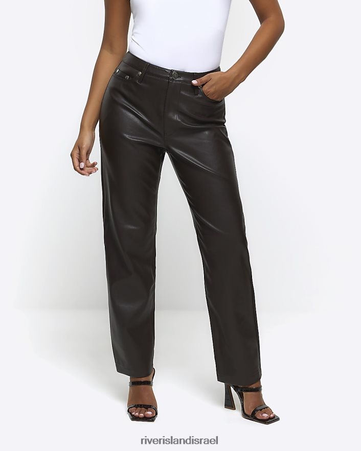 לבוש River Island מכנסיים ישרים מעור מלאכותי קטן חום נשים BDZ4082270