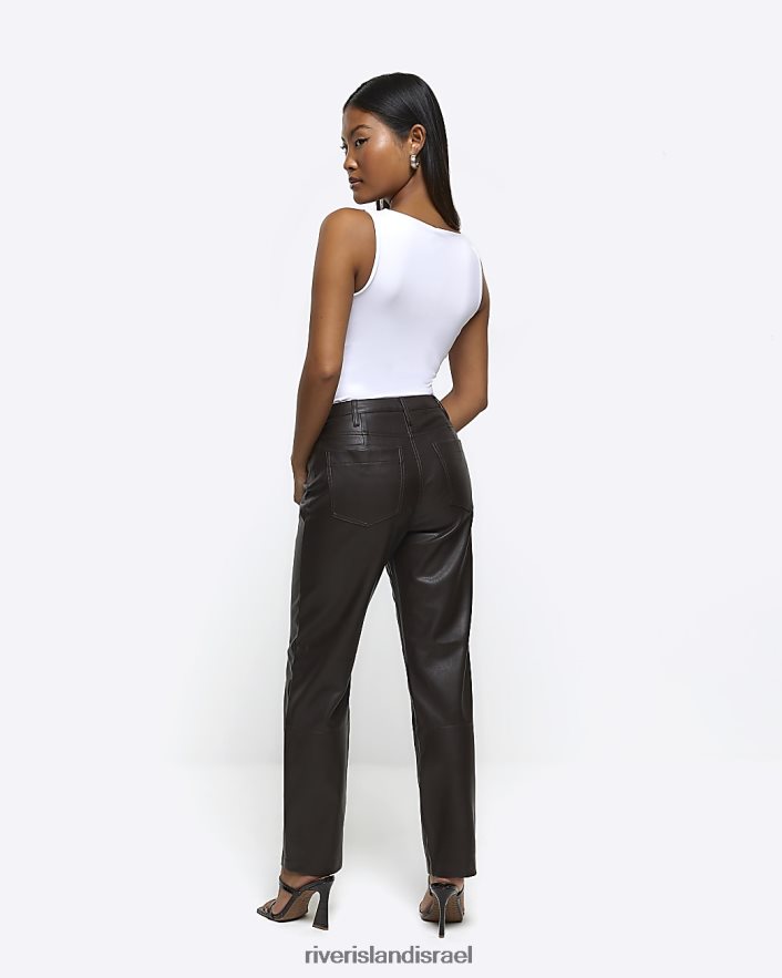 לבוש River Island מכנסיים ישרים מעור מלאכותי קטן חום נשים BDZ4082270