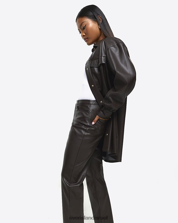 לבוש River Island מכנסיים ישרים מעור מלאכותי קטן חום נשים BDZ4082270