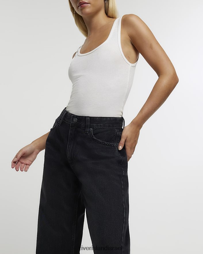 לבוש River Island ג'ינס קטנטן עם מותניים ישרים שָׁחוֹר נשים BDZ4082272