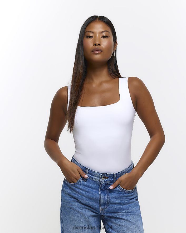 לבוש River Island בגד גוף קטן עם צווארון מרובע לבן נשים BDZ4082275