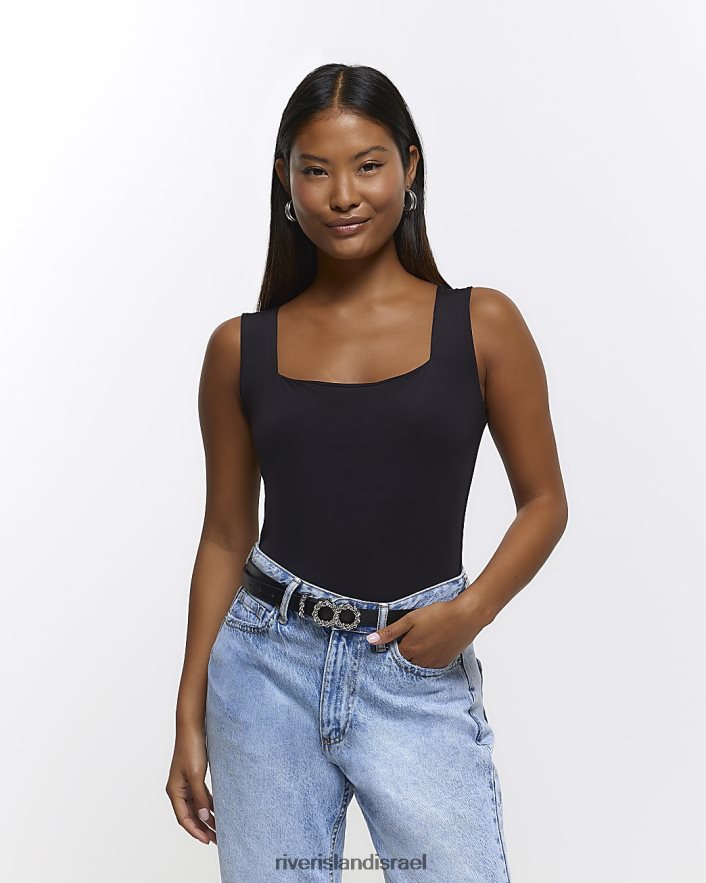 לבוש River Island בגד גוף קטן עם צווארון מרובע שָׁחוֹר נשים BDZ4082276