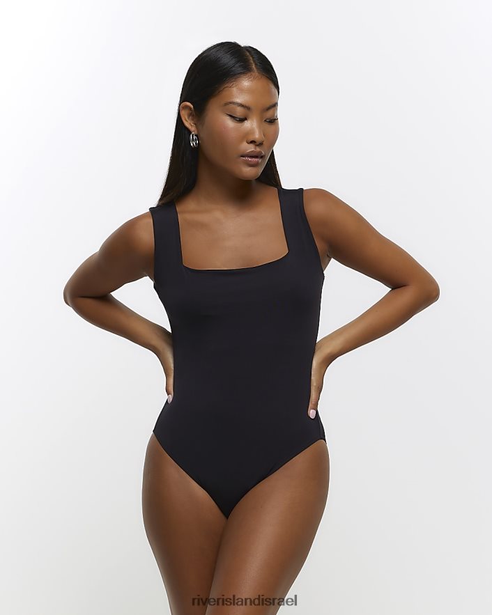 לבוש River Island בגד גוף קטן עם צווארון מרובע שָׁחוֹר נשים BDZ4082276