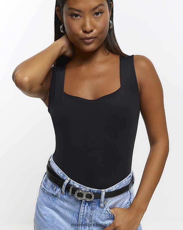 לבוש River Island בגד גוף קטן עם צווארון מרובע שָׁחוֹר נשים BDZ4082276