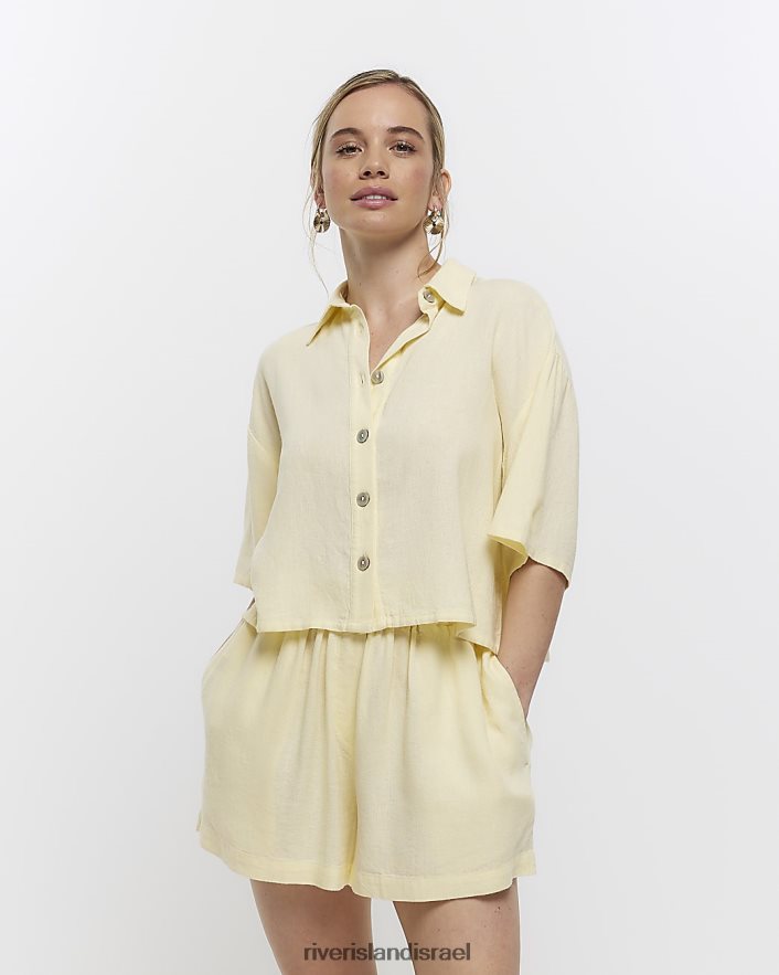 לבוש River Island חולצת קרופ קטנה עם פשתן צהוב נשים BDZ4082285