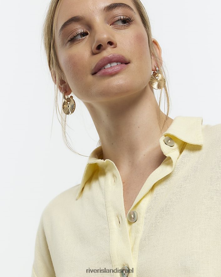 לבוש River Island חולצת קרופ קטנה עם פשתן צהוב נשים BDZ4082285