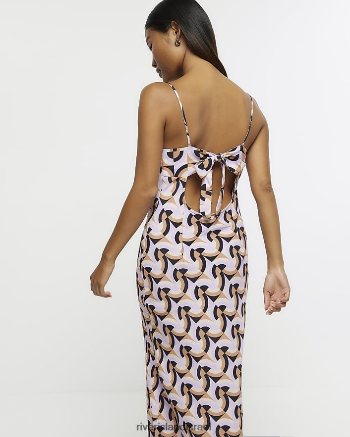 לבוש River Island שמלת מידי גיאומטרית קטנה עם קשת סָגוֹל נשים BDZ4082286