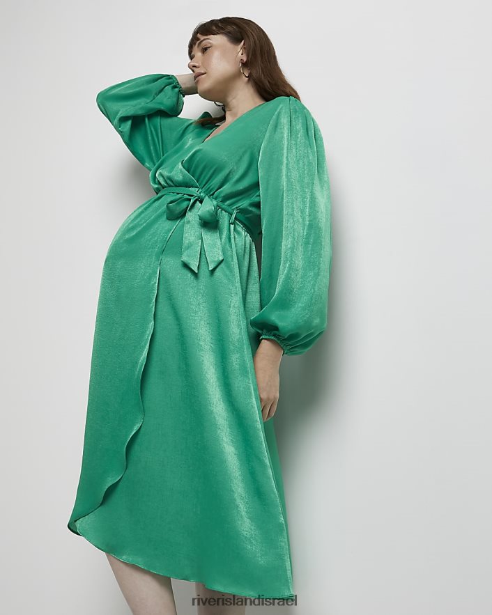 לבוש River Island שמלת מידי מעטפת הריון מסאטן ירוק נשים BDZ4082316