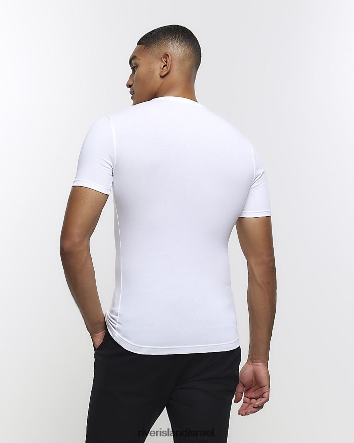 לבוש River Island חולצת טריקו בכושר שריר לבן גברים BDZ4082326