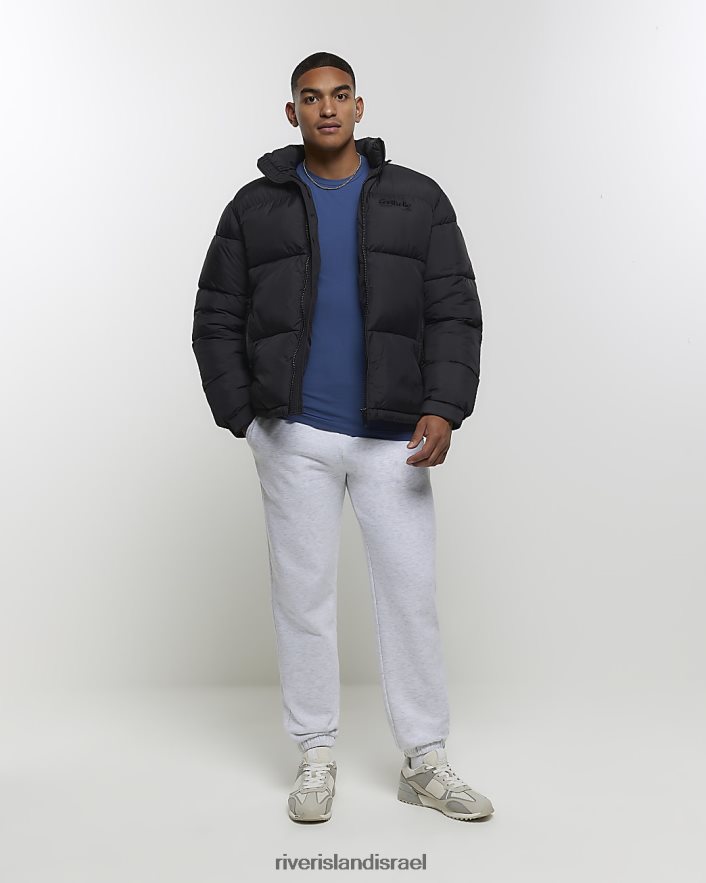 לבוש River Island חולצת טריקו בכושר שריר כְּחוֹל גברים BDZ4082328