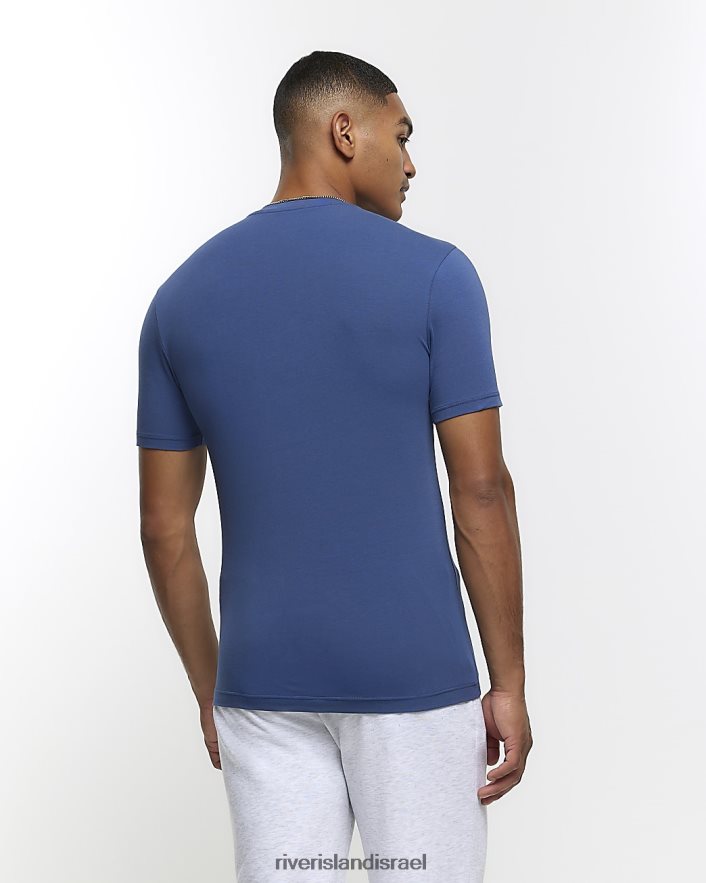 לבוש River Island חולצת טריקו בכושר שריר כְּחוֹל גברים BDZ4082328