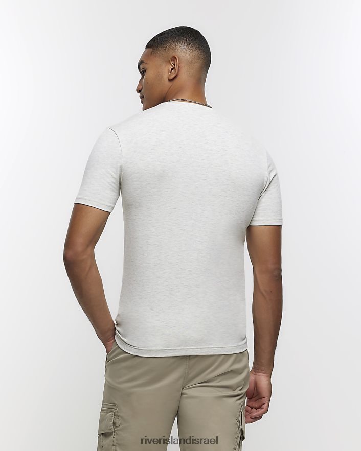 לבוש River Island חולצת טריקו בכושר שריר אפור בהיר גברים BDZ4082332