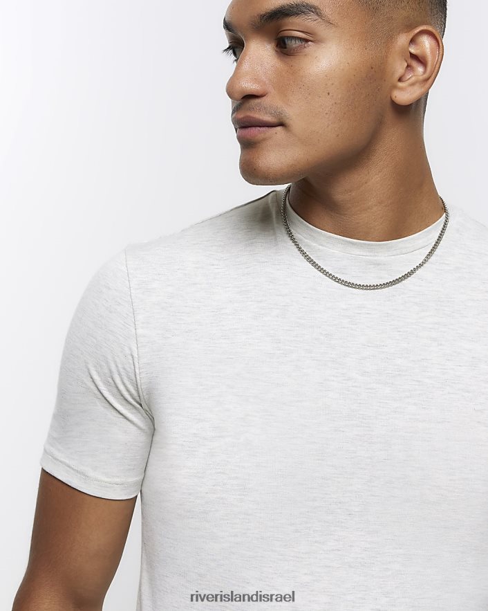 לבוש River Island חולצת טריקו בכושר שריר אפור בהיר גברים BDZ4082332