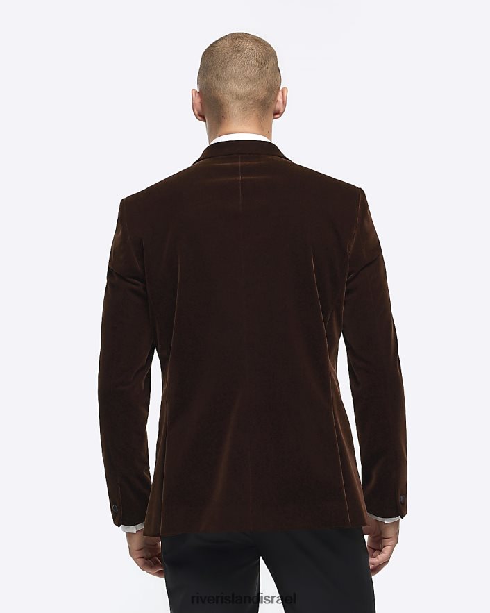 לבוש River Island ז'קט טוקסידו קטיפה בגזרה דקיקה חום כהה גברים BDZ4082339