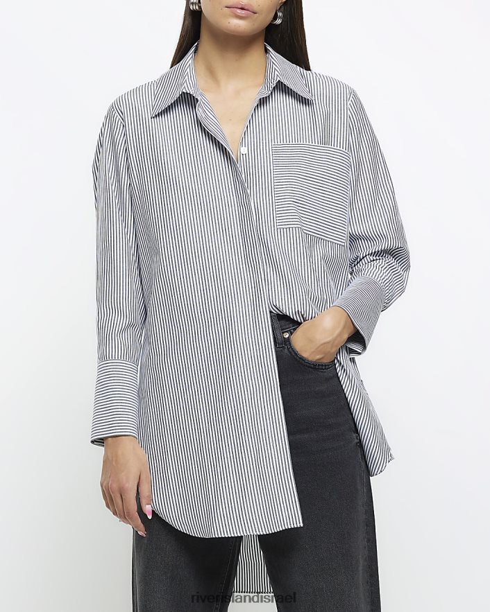 לבוש River Island חולצת אוברסייז בפס שָׁחוֹר נשים BDZ408235