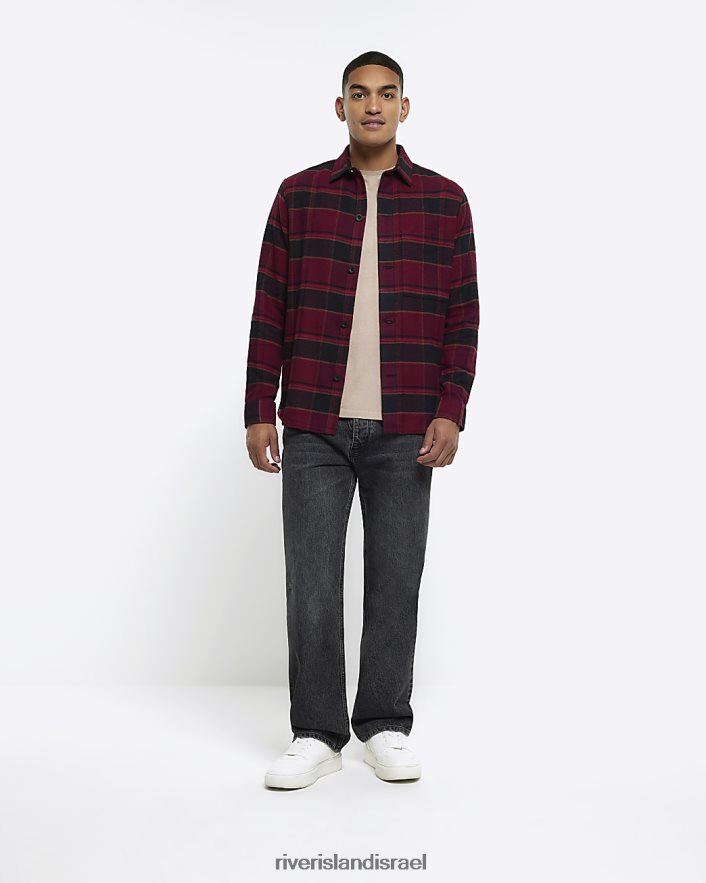 לבוש River Island חולצה עם שרוולים ארוכים בהתאמה רגילה אָדוֹם גברים BDZ4082358