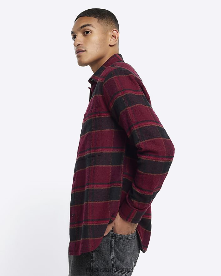 לבוש River Island חולצה עם שרוולים ארוכים בהתאמה רגילה אָדוֹם גברים BDZ4082358