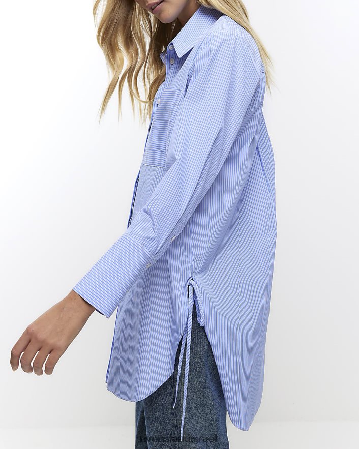 לבוש River Island חולצת אוברסייז בפס כְּחוֹל נשים BDZ408236