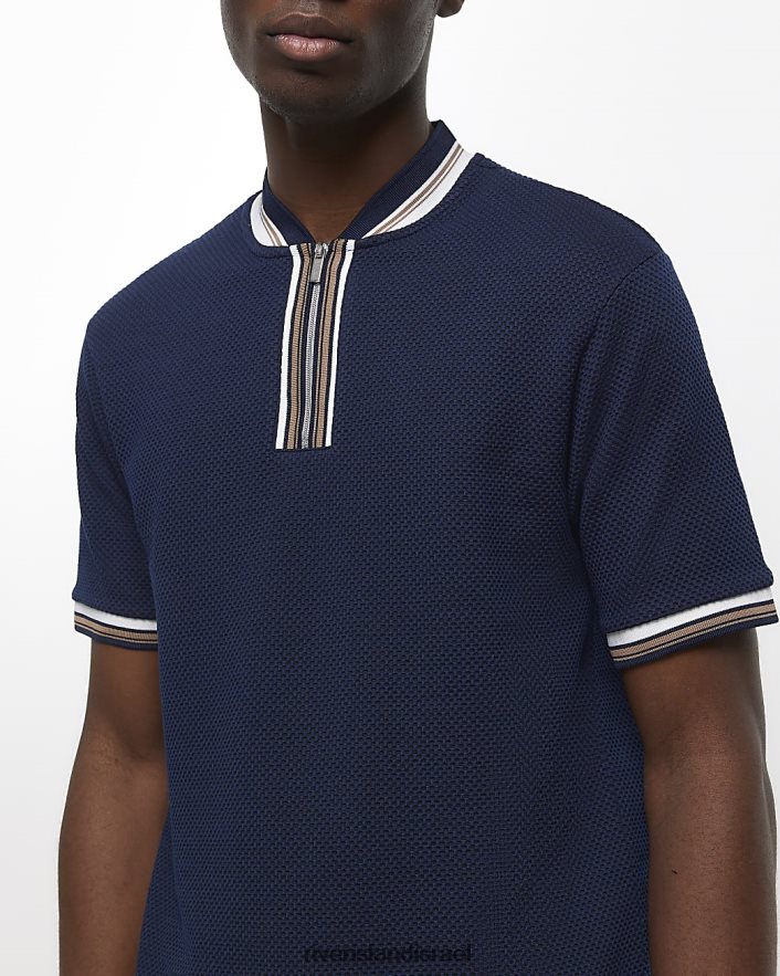 לבוש River Island חולצת פולו מודבקת בגזרה דקיקה חיל הים גברים BDZ4082380