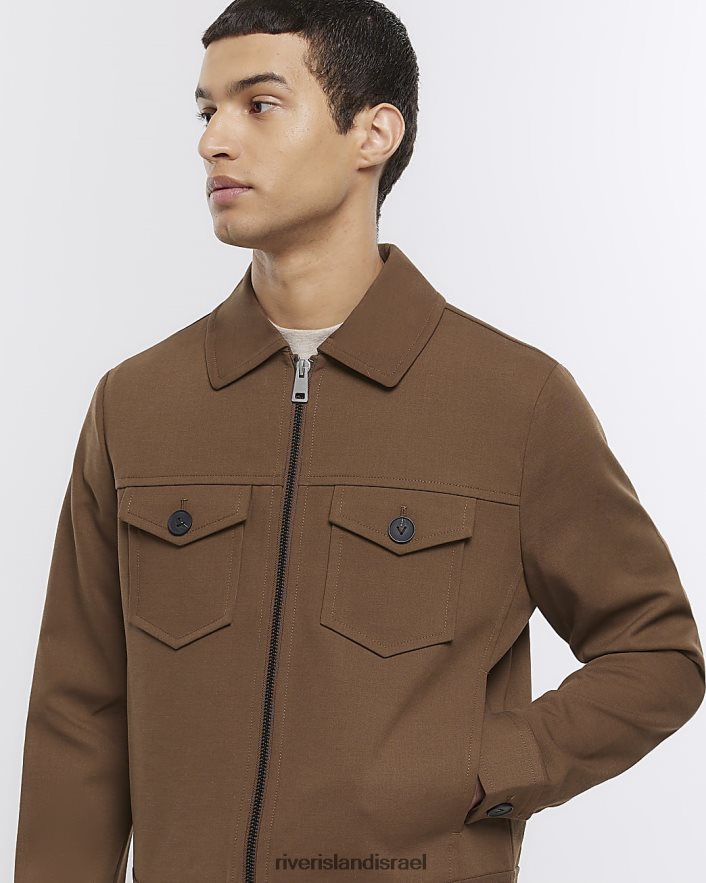 לבוש River Island ז'קט מערבי בכושר רגיל חום גברים BDZ4082384