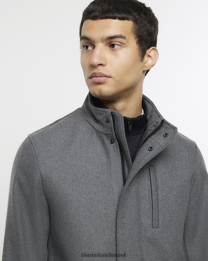 לבוש River Island מעיל תערובת צמר בהתאמה רגילה אפור גברים BDZ4082392