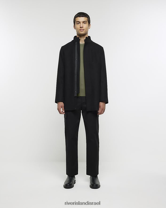 לבוש River Island מעיל תערובת צמר בהתאמה רגילה שָׁחוֹר גברים BDZ4082393
