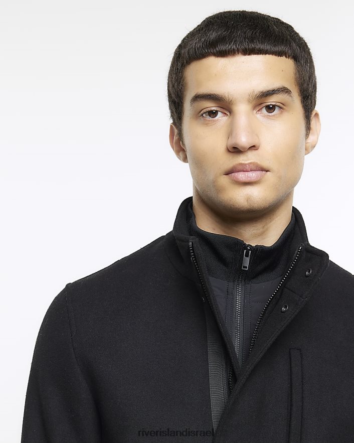 לבוש River Island מעיל תערובת צמר בהתאמה רגילה שָׁחוֹר גברים BDZ4082393