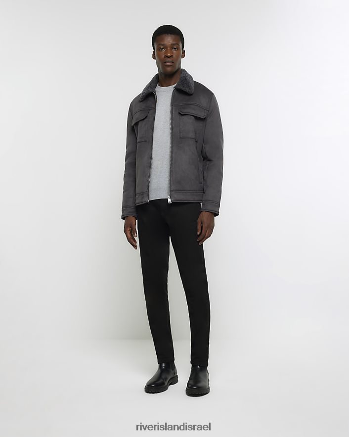 לבוש River Island ז'קט מערבי בגזרה רגילה אפור גברים BDZ4082396