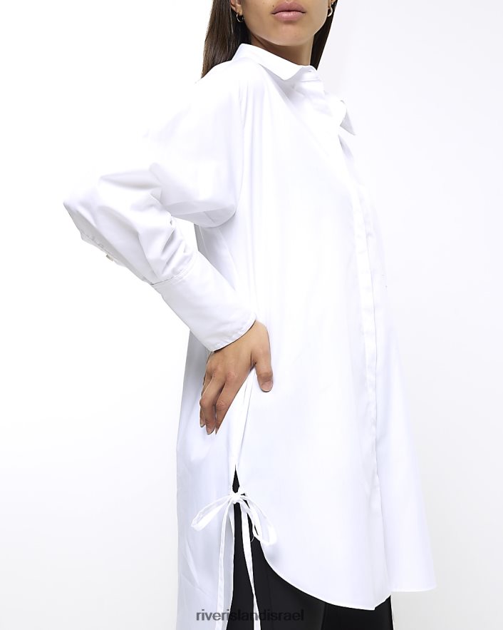 לבוש River Island חולצת אוברסייז קשירה בצד לבן נשים BDZ408239