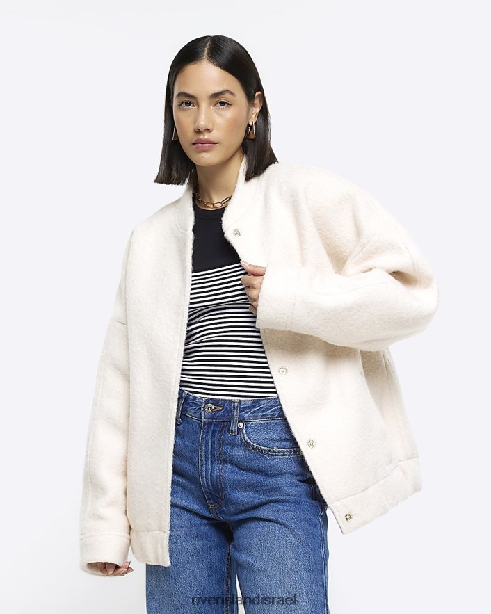 לבוש River Island מעיל בומבר גדול מדי קרם נשים BDZ40824