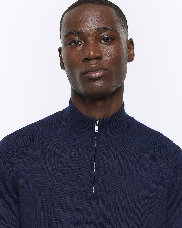 לבוש River Island מגשר רבע רוכסן דק בכושר חיל הים גברים BDZ4082408