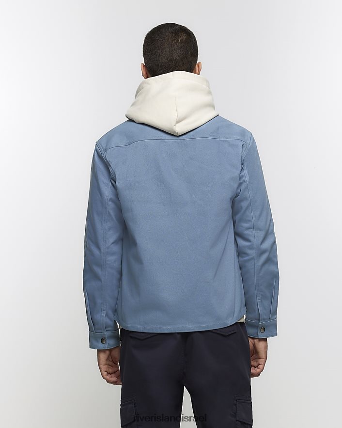 לבוש River Island חולצה קדמית של פופר בכושר רגיל כְּחוֹל גברים BDZ4082410