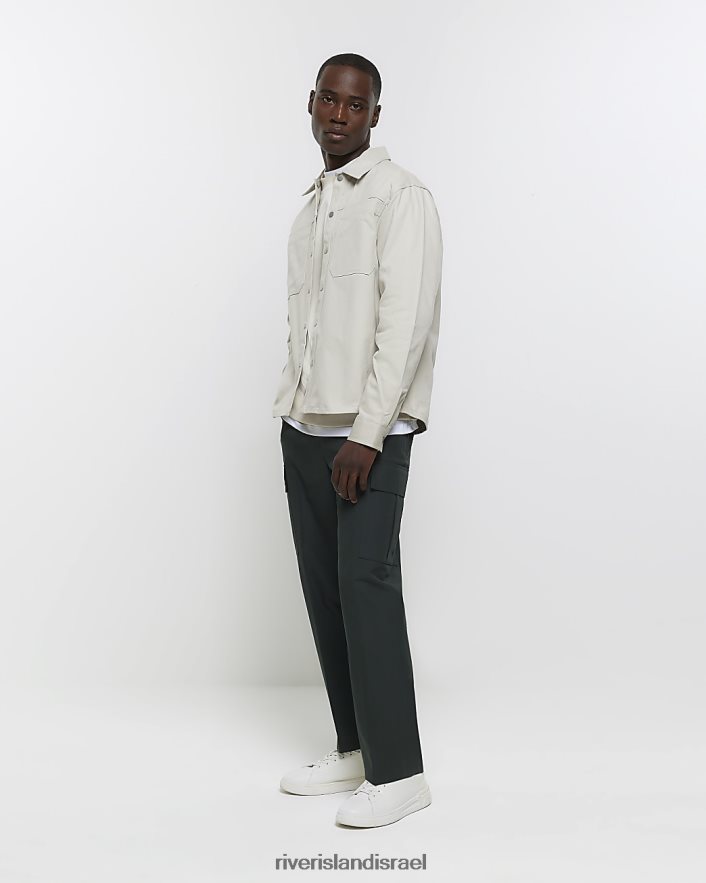 לבוש River Island חולצה קדמית של פופר בכושר רגיל אֶבֶן גברים BDZ4082412