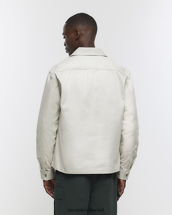 לבוש River Island חולצה קדמית של פופר בכושר רגיל אֶבֶן גברים BDZ4082412