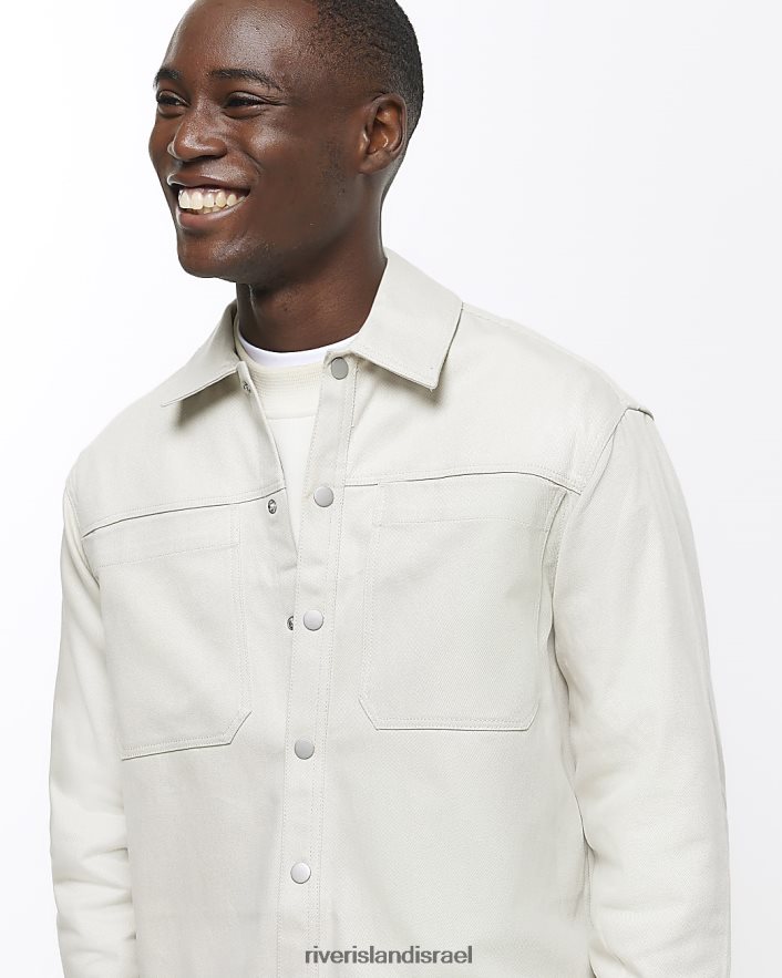 לבוש River Island חולצה קדמית של פופר בכושר רגיל אֶבֶן גברים BDZ4082412