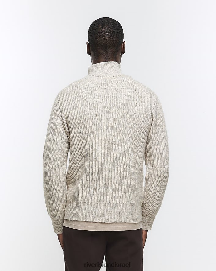 לבוש River Island מגשר משפך צלעות רך בכושר דק בז' גברים BDZ4082414