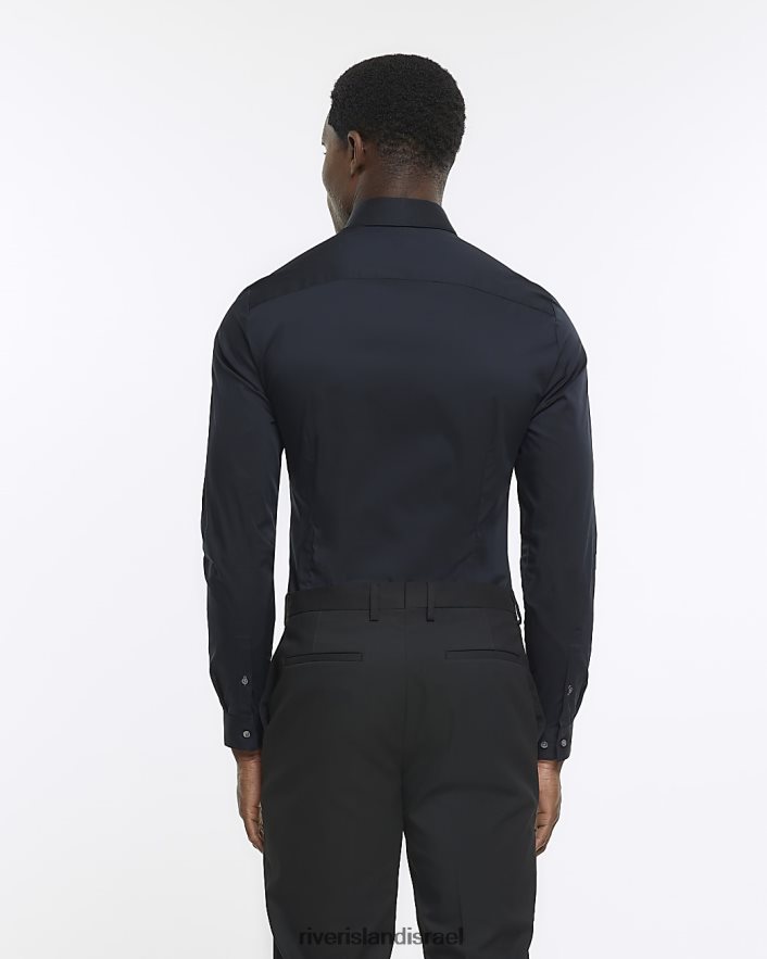 לבוש River Island חולצת שרוול ארוך בהתאמה לשרירים שָׁחוֹר גברים BDZ4082417