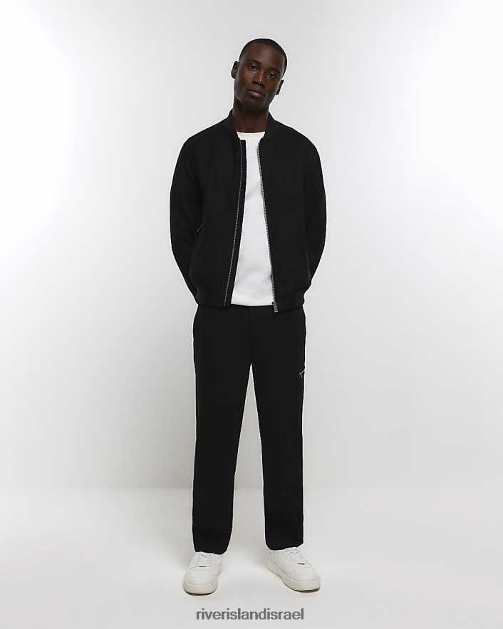 לבוש River Island מעיל בומבר זמש בכושר רגיל שָׁחוֹר גברים BDZ4082419