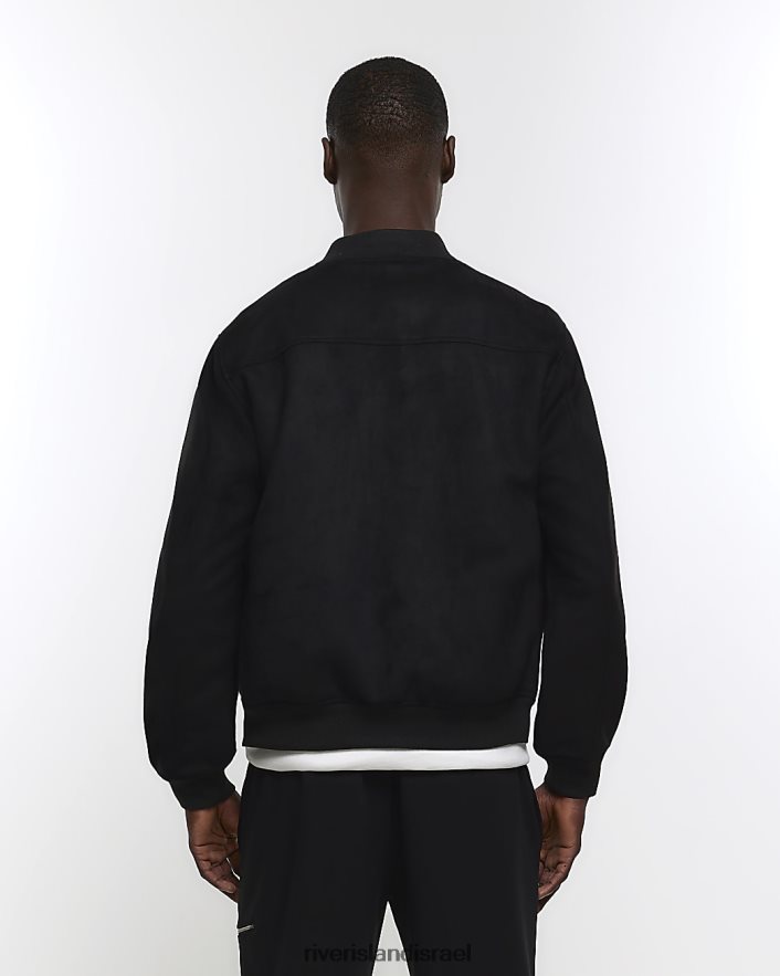 לבוש River Island מעיל בומבר זמש בכושר רגיל שָׁחוֹר גברים BDZ4082419