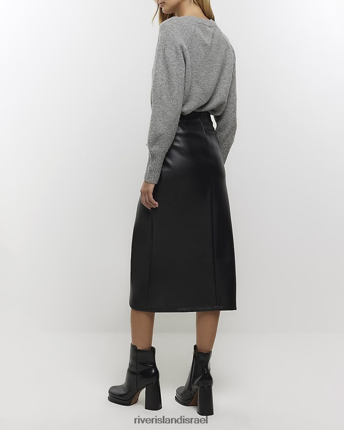 לבוש River Island חצאית מידי מעטפת מעור מלאכותי שָׁחוֹר נשים BDZ408241