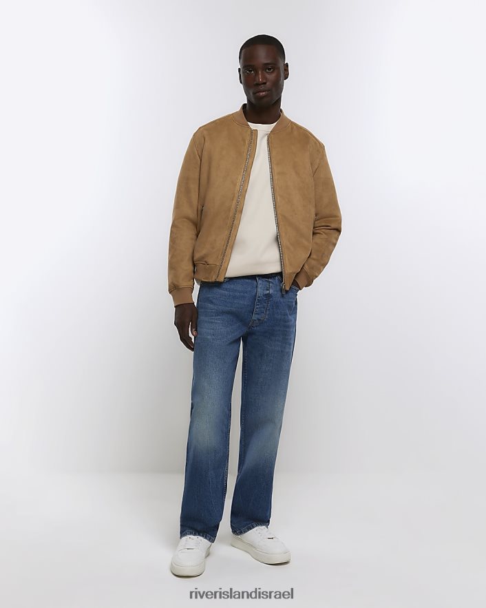 לבוש River Island מעיל בומבר זמש בכושר רגיל חום גברים BDZ4082420