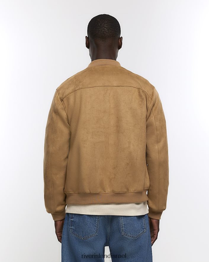 לבוש River Island מעיל בומבר זמש בכושר רגיל חום גברים BDZ4082420