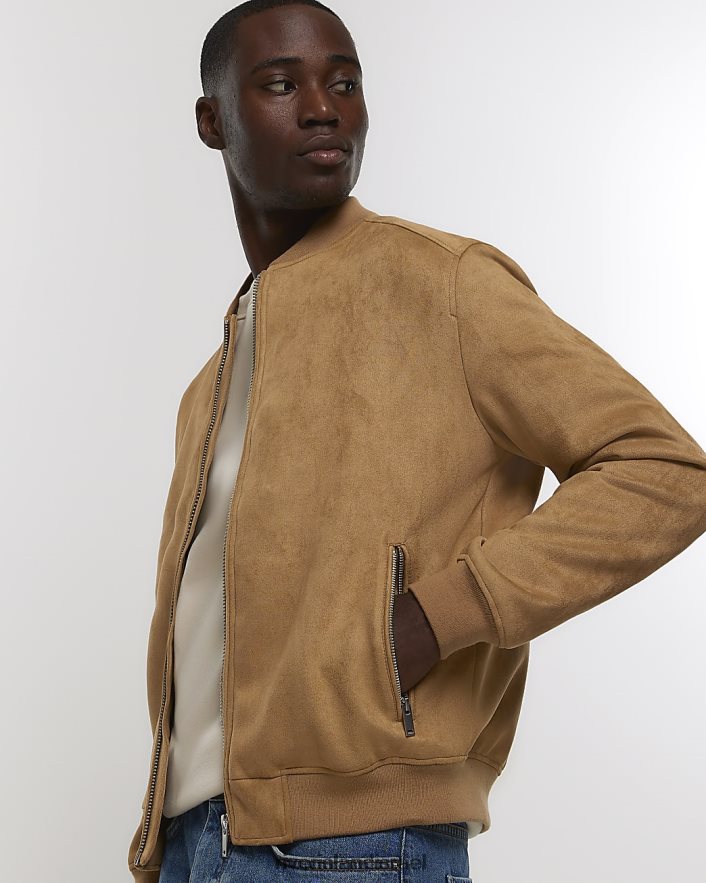 לבוש River Island מעיל בומבר זמש בכושר רגיל חום גברים BDZ4082420